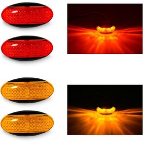 Side Marker Lights 4Pcs Red Amber Wide Angle DC 12V 24V IP68 Waterproof Clearance Light for Truck Trailer (2 Amber + 2 Red)