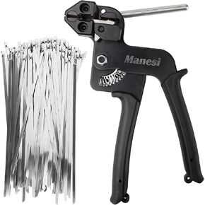 Stainless Steel Cable Tie Gun With 100PCS Stainless Steel Cable Ties Cable Tie Tool for Metal Cable Zip Ties Tensioning Cutter Metal Zip Tie Tool Kit Self-Locking Zip Ties Kit