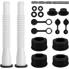 Gas Can Spout Replacement, 2 Kit with 4 Screw Collar Caps Gas Can Vent Caps, Thick Rubber Pad, Spout Cover, Base Caps and Installation Drill, PE Car Accessories Gas Can Nozzle（White）