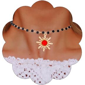 Yalice Boho Beaded Choker Necklace Opal Sun Pendant Necklaces Beach Mermaid Beads Necklace Jewelry Gift for Women and Girls
