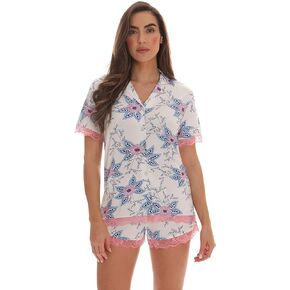 #followme Button Down Pajama Shorts Set with Notch Collar
