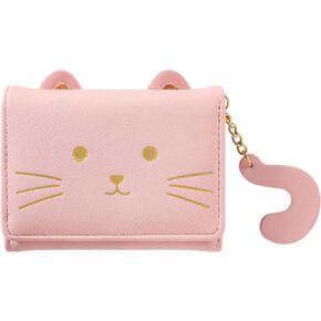 Purses for Women Small PU Leather,RFID Blocking Women Wallet Cute Bi-fold Wallet Fashion Pink Cat Women's Purse Multi Slots Leather Wallet Thin and Light Coin Pocket Small Ladies Purse with ID Window