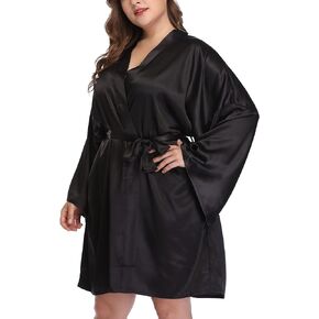 Women's Plus Size Silk Short Robes Lightweight Satin Kimono Bathrobe Silky Bride Bridesmaids Sleepwear