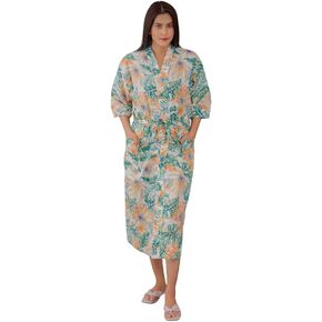 Women's Indian Printed Kimono Cardigan v Neck Loose Beach Cover up Cotton Kimono Night Gown in Saudi Arabia