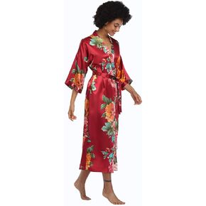 Women's Floral Kimono Robes Bridal Party Satin Long Length Bathrobes Silk Sleepwear Loungewear