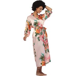 Women's Floral Kimono Robes Bridal Party Satin Long Length Bathrobes Silk Sleepwear Loungewear in Saudi Arabia
