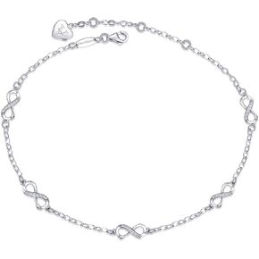 Ankle Bracelet for Women S925 Sterling Silver Heart Infinity Anklet for Women Adjustable Foot Ankle Bracelet Love Jewelry Gift
