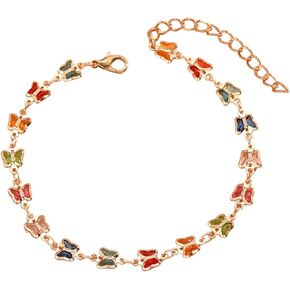 Butterfly Love Heart Adjustable Chain Link Anklet Foot Barefoot Bling for Women Girls Jewelry Inlay Summer Beach Holiday Colorful 17/21+5cm Sparkling Fashion Animals