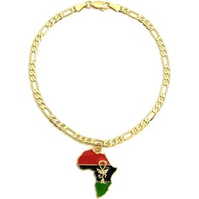 Women's Egypt Ankh, Eye of Horus, Nefertiti, Africa Continent Charm 3.5mm 10 inches Figaro Chain Anklet