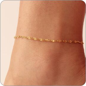 Ankle Bracelets for Women 18K Gold Plated Dainty Satellite Cross Beads Tiny Beaded Lip Link Chain Anklets Simple Summer Beach Foot Chain Jewelry Gifts for Girls