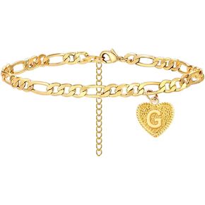 Silver Initial Anklet for Women Layered Beaded Hexagon Letter Ankle Silver Cuban Link Anklet Bracelet for Women Men Dainty Letter Name Ankle for Teen Girls