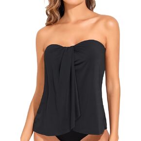 Tempt Me Bandeau Tankini Tops for Women Strapless Bathing Suit Top Halter Flyaway Swimsuit Top Only