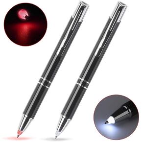 GS GLOWSEEN Lighted Tip Pen, LED Light Pen Ballpoint Ink Pen With Light, Light Up Pen for Writing in the Dark - 2 PK (White/Warm White)