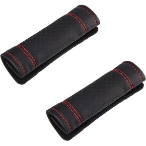 X AUTOHAUX 2pcs Universal Car Accessories Faux Leather Door Handle Cover Soft Car Handle Protector Black Red