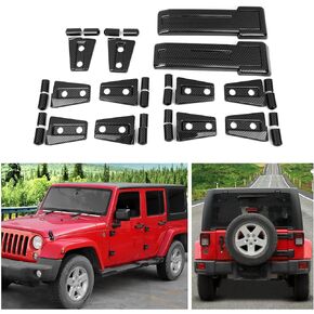 Carbon Fiber 12PCS Full Set Exterior Decoration Trim Kit Compatible with 2007-2018 Jeep Wrangler JK JKU Door Hinge Engine Hood Hinge Tailgate Hinge Cover