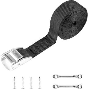 Cartman 12ft Battery Tie Down Strap, Battery Box Hold Down Lashing Straps Kit with Stainless Steel Deck Loop Mounts to Prevent Equipment from Slipping, 1PK