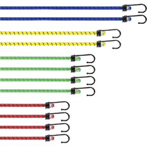 PRETEX 12 Bungee Cords with Hooks - Long Cord Rope Pack in 4 Different Length Multicolor - Strong Elastic Straps w/Heavy Duty Hooks - Bungees Pack for Various Cargo