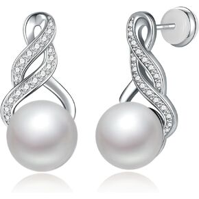 White/Black Pearl Earrings for Women - 925 Sterling Silver Infinity/Bow Tie/Tear Drop Earrings Mother's Day Gifts Packaged in Preserved Red Rose Box