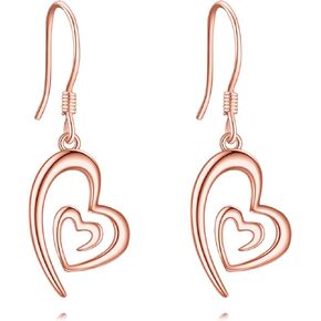Heart Earrings for Women Dangling 925 Sterling Silver Heart Dangle Earrings for Mom Girl Gifts