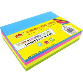 4A Sticky Notes,5 x 8 Inches,Large Size,Neon Assorted,Lined,8 Colors,Self-Stick Notes,50 Sheets/Pad,8 Pads/Pack,400 Sheets/Pack,4A 5088-N-L