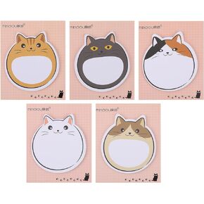 Cobee Cute Cat Sticky Notes, 5 Pack Kawaii Animal Self-Stick Notes Cartoon Cat Self-Stick Memo Pads Cute Shapes Markers Flags Students Home Office Roommates Gifts Tab Supplies 150 Sheets
