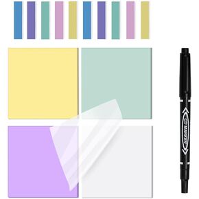400 Sheets Transparent Sticky Notes, 3x3 inch Clear Sticky Notes Set, See Through Notes for Annotation, Index Labels, Translucent Sticky Notes with Pen for Office School (Assorted Colors)