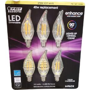 Feit Electric Led Chandelier Bulbs 40W 6 Pack Soft White, 6Count