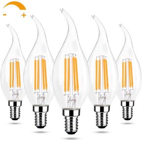 LED Chandelier Light Bulbs, E12 Candelabra Bulb 60 Watt Equivalent, 2700k Warm White 600LM E12 LED Bulb Dimmable, Vintage LED Filament C35T/CA10 Candle Light Bulbs, 5 Pack