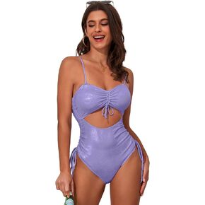 Zando Metallic Cut Out One Piece Swimsuit Women Sexy Shimmer Tummy Control Bathing Suit Sequin Bodysuit Festival Rave Outfits