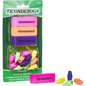 Ticonderoga Erasers, Neon, 15 Count (Pack of 8) (38931SP)