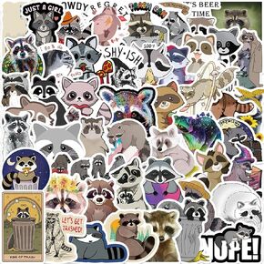 50Pcs Kawaii Stickers, Cartoon Raccoon Stickers Cute Stickers Pack Kids Waterproof Sticker Aesthetic Vinyl Stickers, Skateboard Stickers for Teens Girls Kids (Cartoon Raccoon004)
