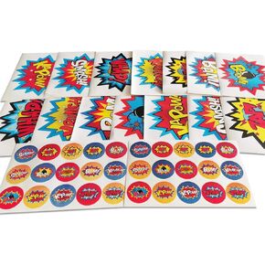 ADJOY Large Superhero Party Stickers - Superhero Sign Cutout Stickers - Superhero Party Supplies