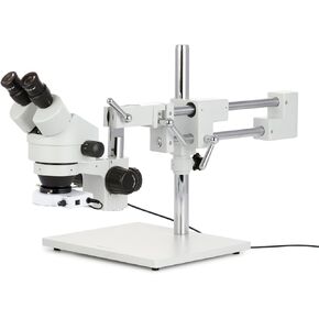 AmScope SM-4BZ-80S Professional Binocular Stereo Zoom Microscope, WH10x Eyepieces, 3.5X-90X Magnification, 0.7X-4.5X Zoom Objective, 80-Bulb LED Ring Light, Double-Arm Boom Stand, 90V-265V, Includes 0.5x and 2.0x Barlow Lenses