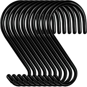 4.5 Inch S Hooks for Hanging, 10 Pack Heavy Duty S Hooks Non Slip Closet Hooks, Large S Hook Hanger for Hanging Jeans, Clothes, Purse, Bags, Pan, Cups, Tools (Black)