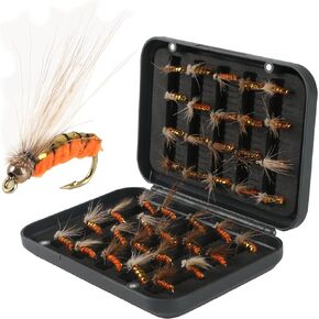 Fly Fishing Flies Kit, Dry Wet Fishing Flies 40/50/100pcs Handmade Fly Fishing Lures Assortment Kit Floating Baits for Bass Salmon Trout Streamers Nymphs with Free Tackle Box