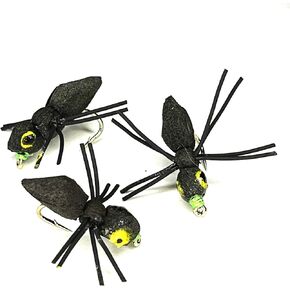 Big Eye Sponge Spider - Size #8, 10, 12 - Pack of 3 - Terrestrial Dry Fly Attractor - Unsinkable Foam - Dropper Rig - Flyfish for Trout Bass Bluegill Crappie