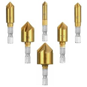 6Pcs 90 Degree HSS Countersink Drill Bit Set with 1/4'' Hex Shank 5 Flute Countersink Drill Bits for Wood 6mm-19mm Quick Change Bit 1/4'' 5/16'' 3/8'' 1/2'' 5/8'' 3/4''