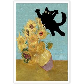 TYOHU Funny Black Cat Art Poster Vintage Sunflower Cat Print Canvas Wall Art Cute Animal Room Aesthetic Prints Painting For Home Bedroom Dorm Wall Decor 12x16in Unframed