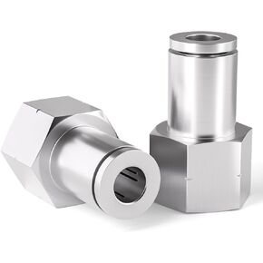 TAILONZ PNEUMATIC 304 Stainless Steel Female Straight 1/4 Inch Tube OD x 1/4 Inch NPT Thread Push to Connect Fittings PCF-1/4-N2 (Pack of 2)