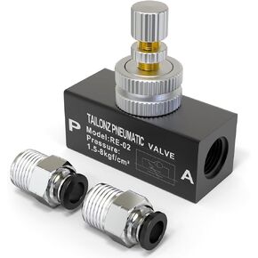 TAILONZ PNEUMATIC 3/8 Inch NPT Air Flow Control Valve with Push-to-Connect Fitting, in-Line Speed Controller Union Straight RE-03
