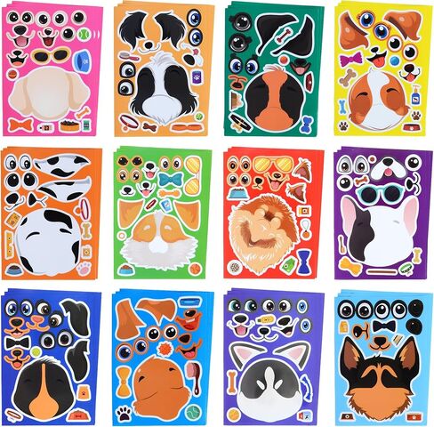 36 PCS Dog Make A Face Stickers for Kids - Make Your Own Sticker Sheets - Kids Party Favor Supplies Craft Gifts - Boys Girls Party Activities in Kuwait