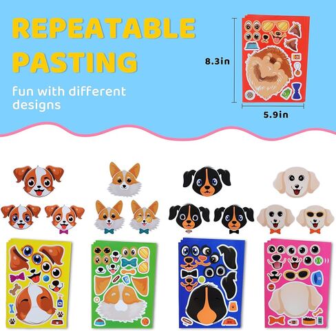 36 PCS Dog Make A Face Stickers for Kids - Make Your Own Sticker Sheets - Kids Party Favor Supplies Craft Gifts - Boys Girls Party Activities in Kuwait