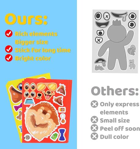 36 PCS Dog Make A Face Stickers for Kids - Make Your Own Sticker Sheets - Kids Party Favor Supplies Craft Gifts - Boys Girls Party Activities in Kuwait