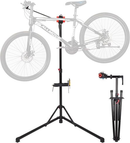 حامل إصلاح الدراجة Zacro بحد أقصى 66 رطلاً، حامل دراجة قابل للطي للصيانة، حامل عمل الدراجة قابل للتعديل مع صينية أدوات مغناطيسية، حامل إصلاح دراجات الطرق الجبلية الثقيلة MTB لمتجر المنزل in Kuwait