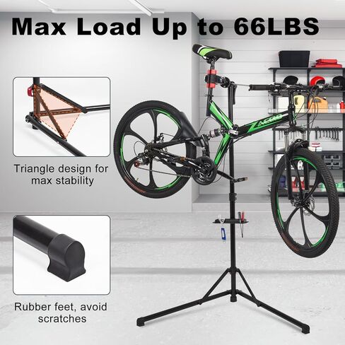 حامل إصلاح الدراجة Zacro بحد أقصى 66 رطلاً، حامل دراجة قابل للطي للصيانة، حامل عمل الدراجة قابل للتعديل مع صينية أدوات مغناطيسية، حامل إصلاح دراجات الطرق الجبلية الثقيلة MTB لمتجر المنزل in Kuwait
