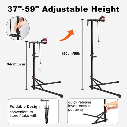 حامل إصلاح الدراجة Zacro بحد أقصى 66 رطلاً، حامل دراجة قابل للطي للصيانة، حامل عمل الدراجة قابل للتعديل مع صينية أدوات مغناطيسية، حامل إصلاح دراجات الطرق الجبلية الثقيلة MTB لمتجر المنزل in Kuwait