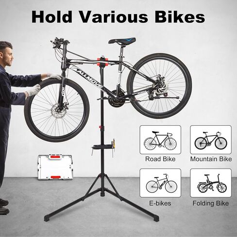 حامل إصلاح الدراجة Zacro بحد أقصى 66 رطلاً، حامل دراجة قابل للطي للصيانة، حامل عمل الدراجة قابل للتعديل مع صينية أدوات مغناطيسية، حامل إصلاح دراجات الطرق الجبلية الثقيلة MTB لمتجر المنزل in Kuwait