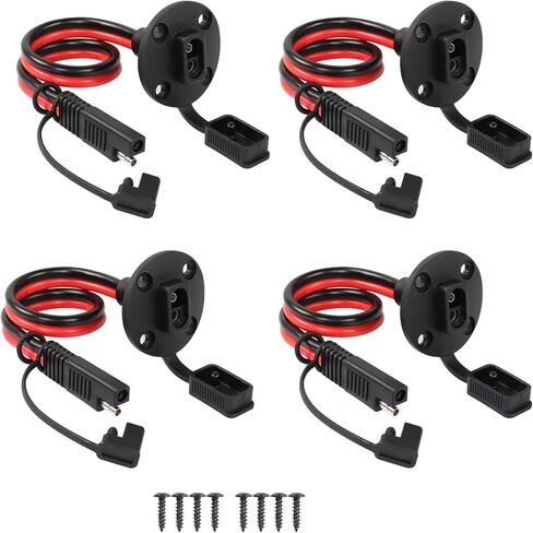 CERRXIAN 1FT 14AWG SAE to SAE Socket Sidewall Port Panel Mount Solar Cable(1-2a) (2-Pack Black) in Saudi Arabia