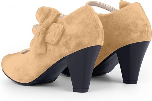Women's Bow Mary Janes Shoes Closed Toe Block High Heel Dress Pumps in Saudi Arabia