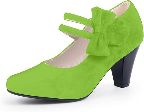 Women's Bow Mary Janes Shoes Closed Toe Block High Heel Dress Pumps in Saudi Arabia